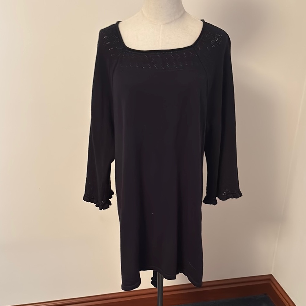 Style & Co Black Crew Neck Sweater Lightweight Knit w/removable scarf - Picture 5 of 8